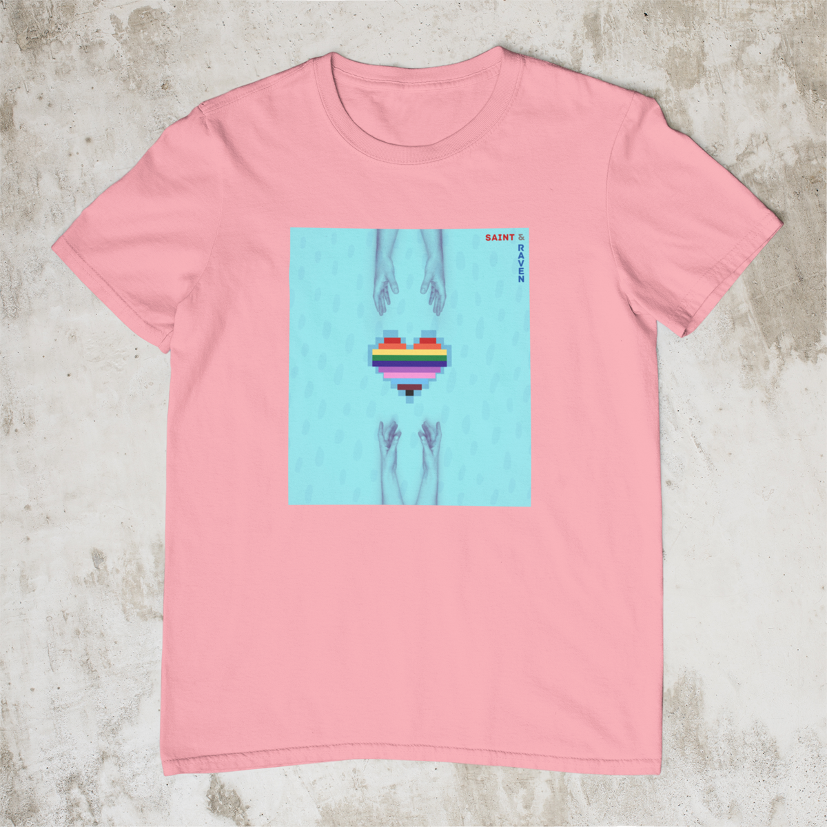 Pixelated LGBTQ Heart with Hands T-Shirt - Blue