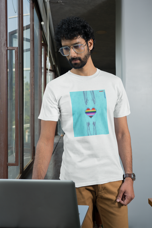 Pixelated LGBTQ Heart with Hands T-Shirt - Blue