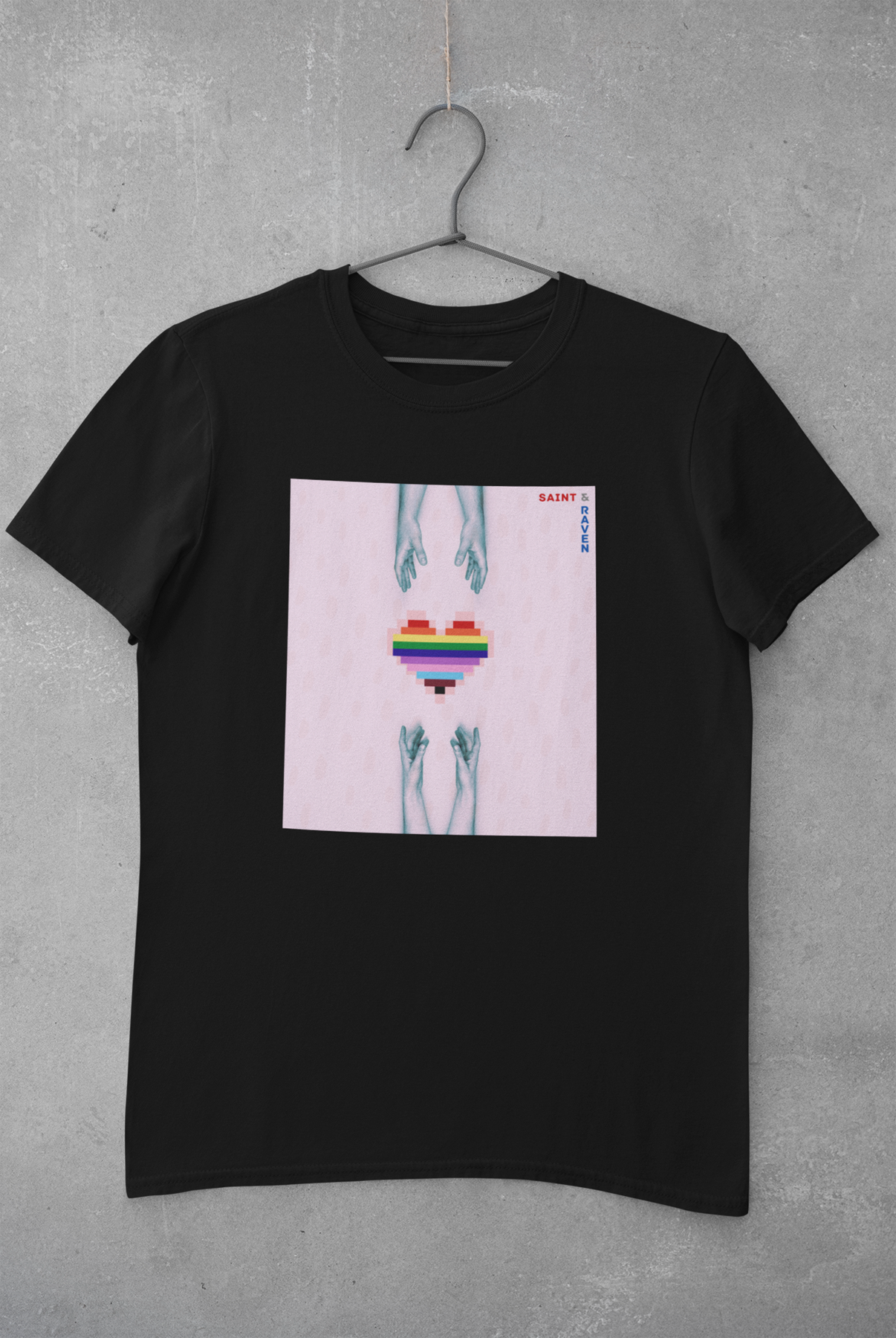 LGBTQIA+ Hypnotic Pixelated Heart and Hands T-Shirt