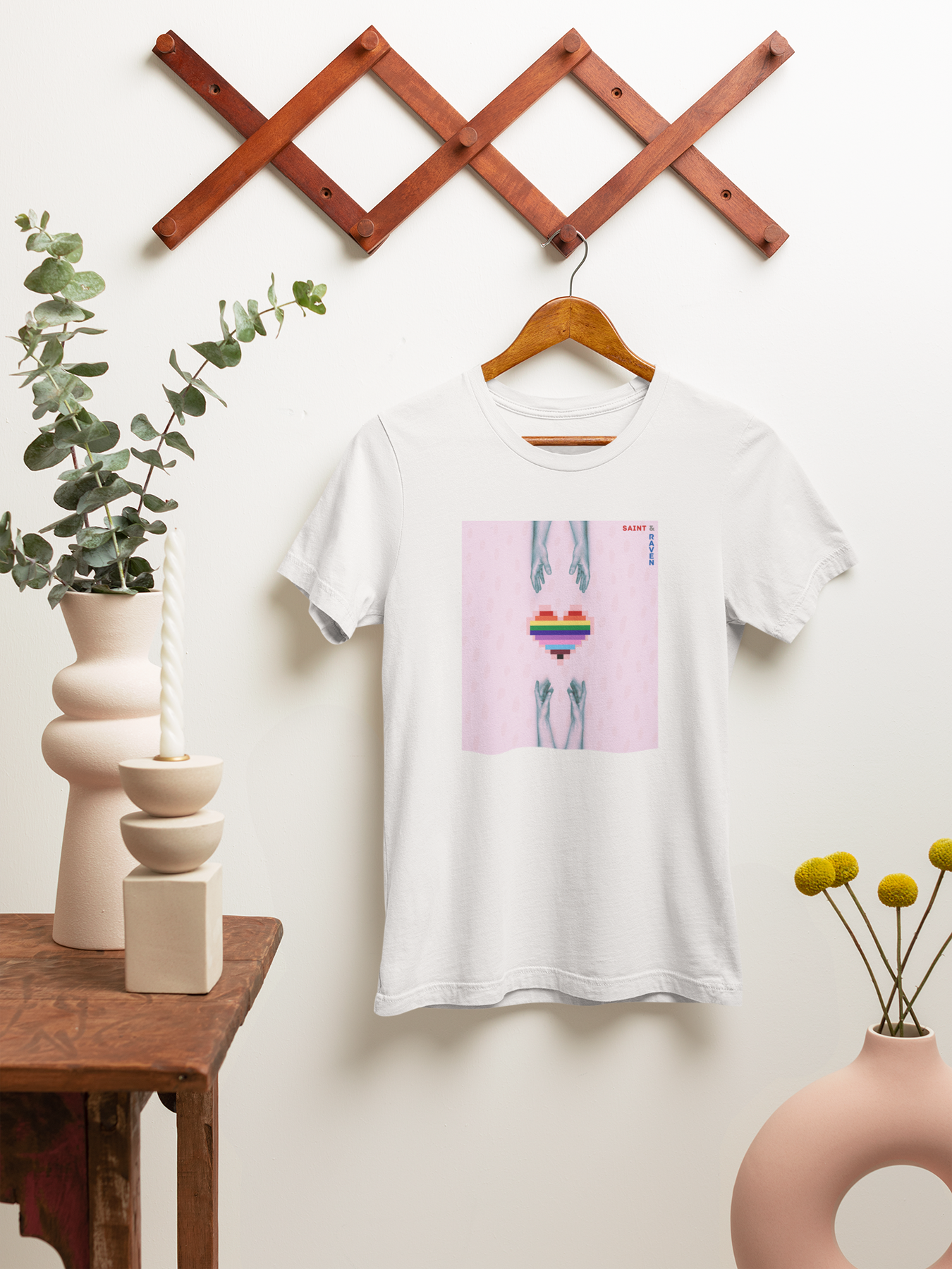 LGBTQIA+ Hypnotic Pixelated Heart and Hands T-Shirt