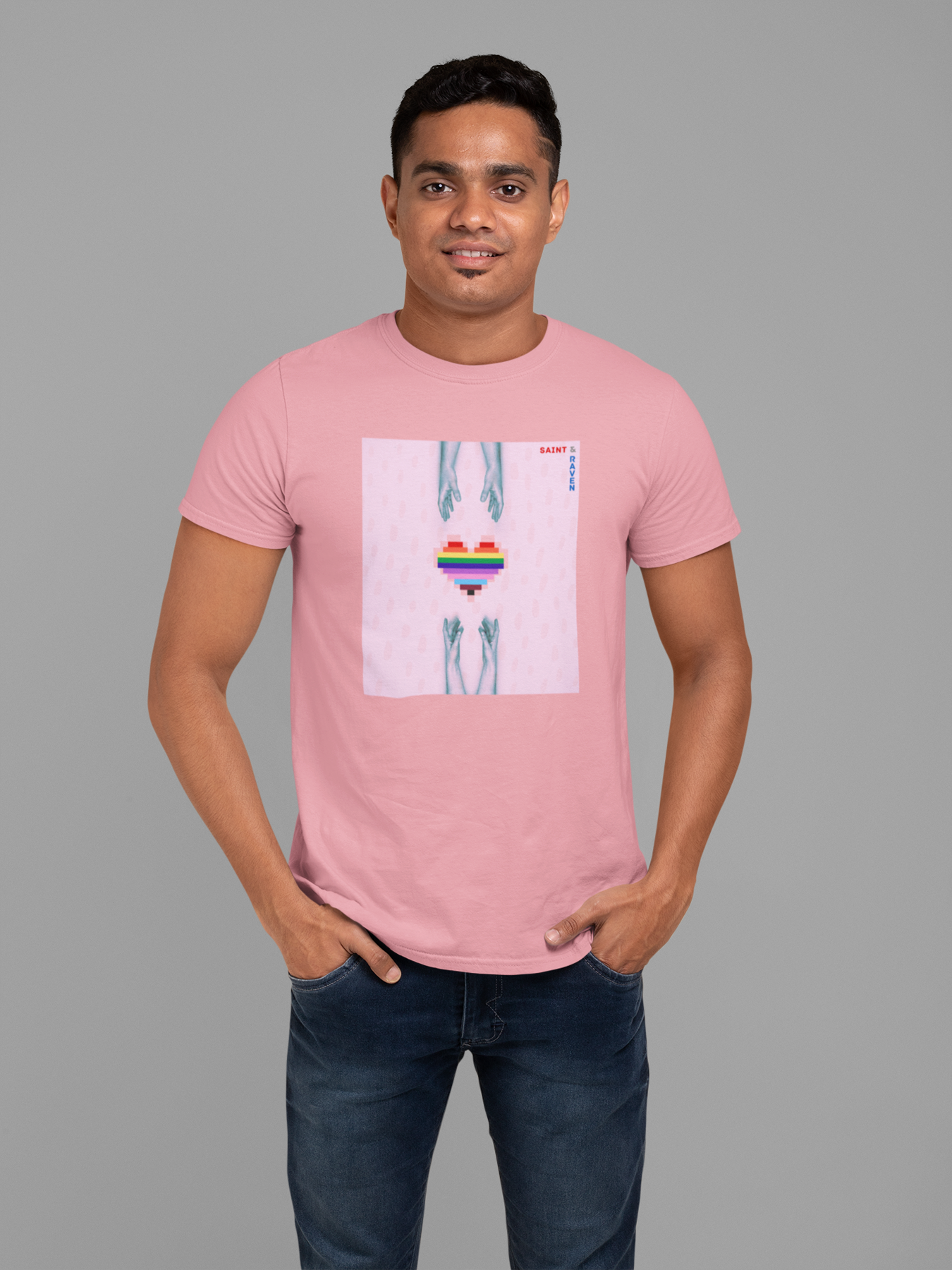 LGBTQIA+ Hypnotic Pixelated Heart and Hands T-Shirt