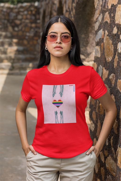 LGBTQIA+ Hypnotic Pixelated Heart and Hands T-Shirt