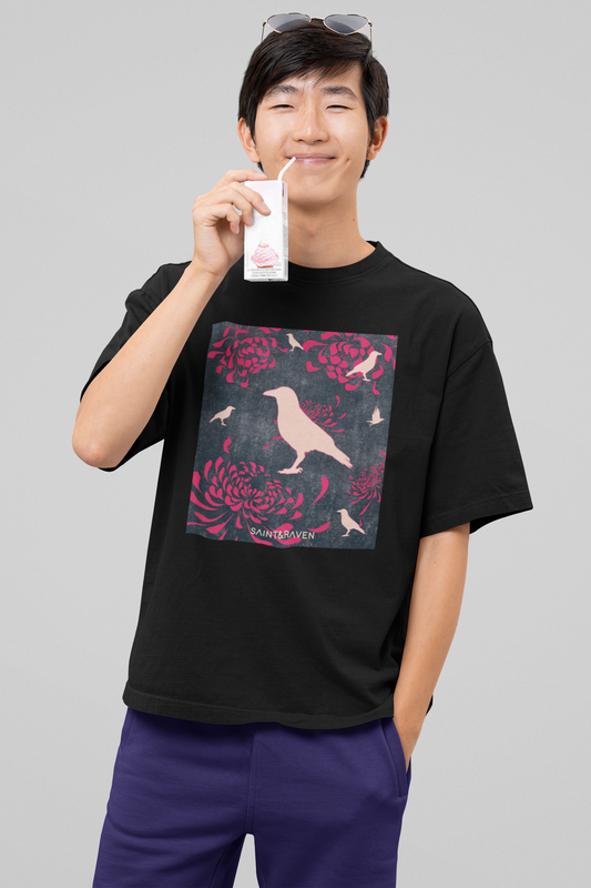 Chrysanthemum and Raven Oversized T-Shirt