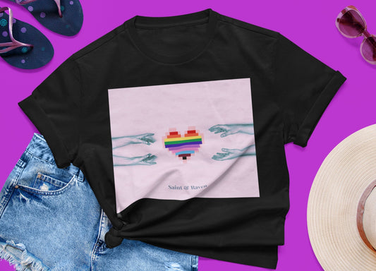 Pixelated LGBTQIA+ Heart and Hands T-Shirt